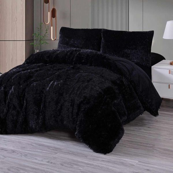 Čupavi set posteljine – 4 dela (crna)