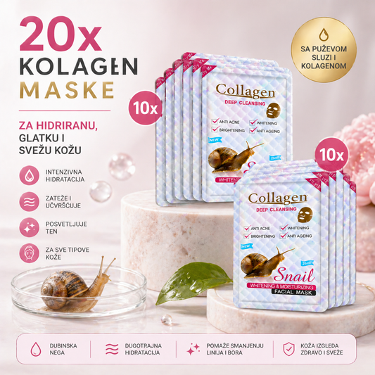20x Kolagen Maske – Vidljivo Zategnuta i Hidrirana Koža Već Nakon Prvih Dana